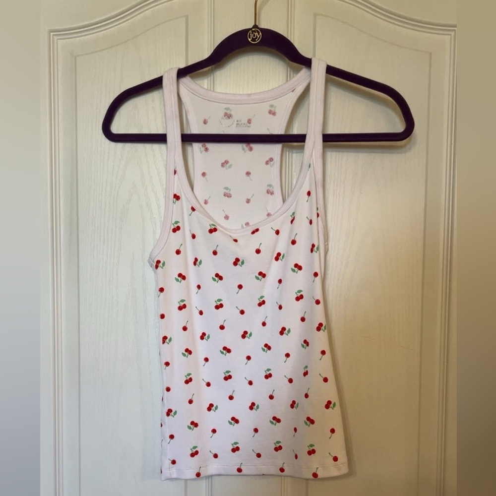 Aerie White Tank with Cherry Pattern